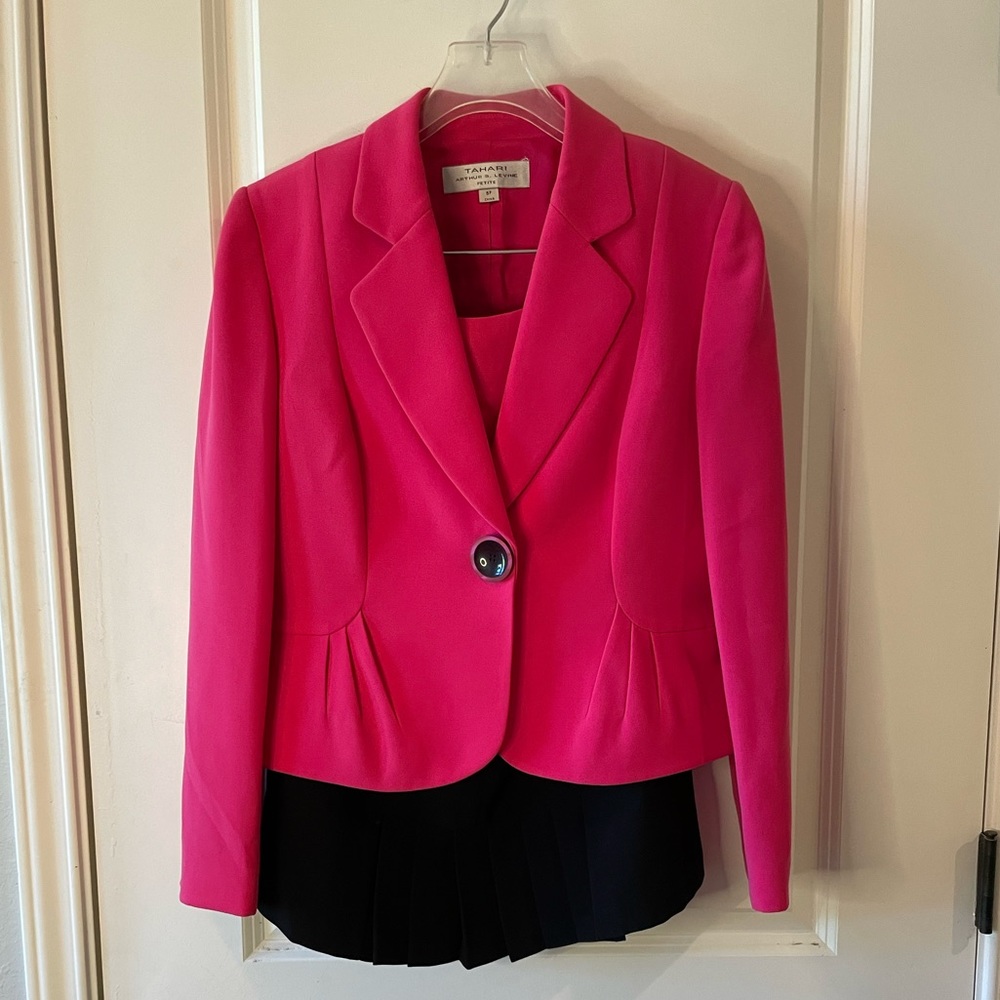 Hot pink and black Tahari suit